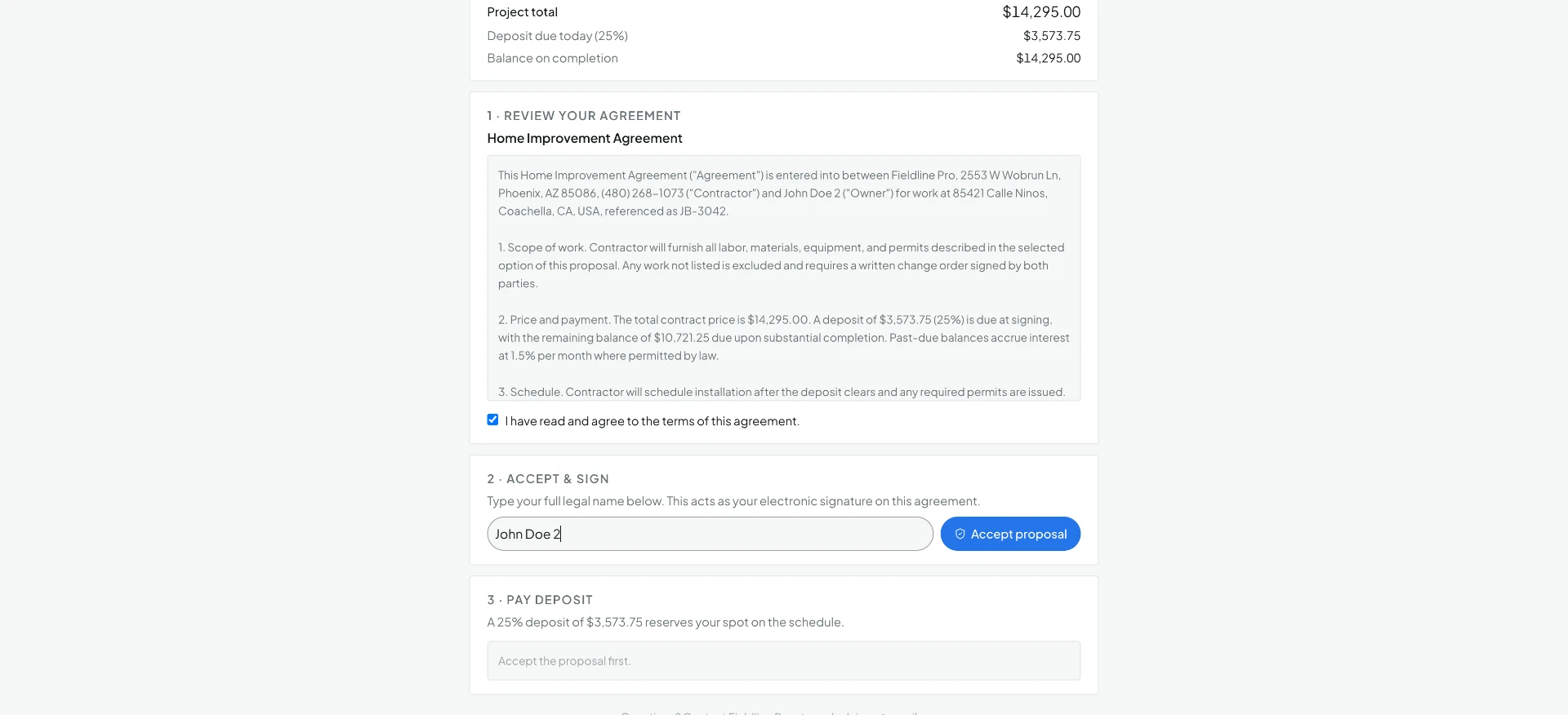 Deposits and e-sign